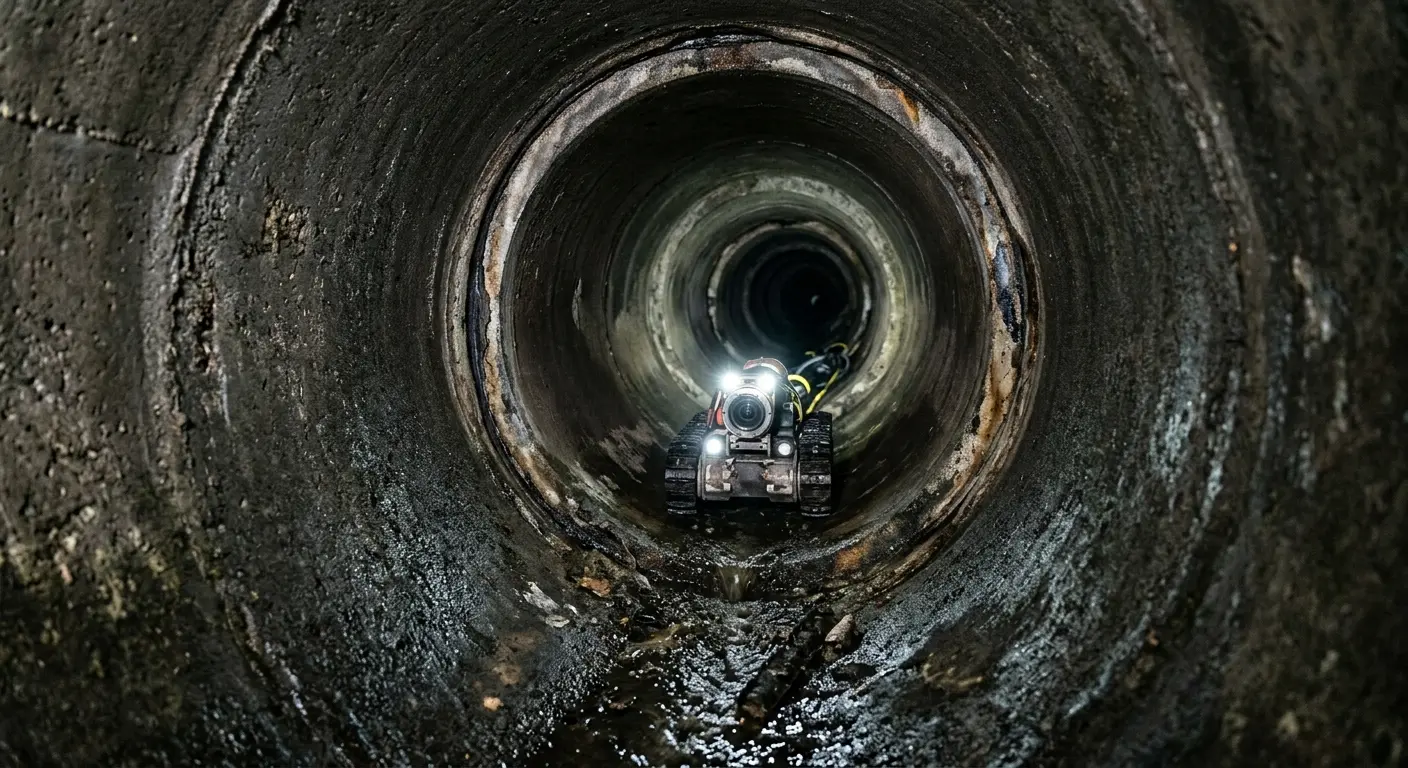 Robotic sewer camera inspecting pipe interior for Sewer Line Repair in Belchertown